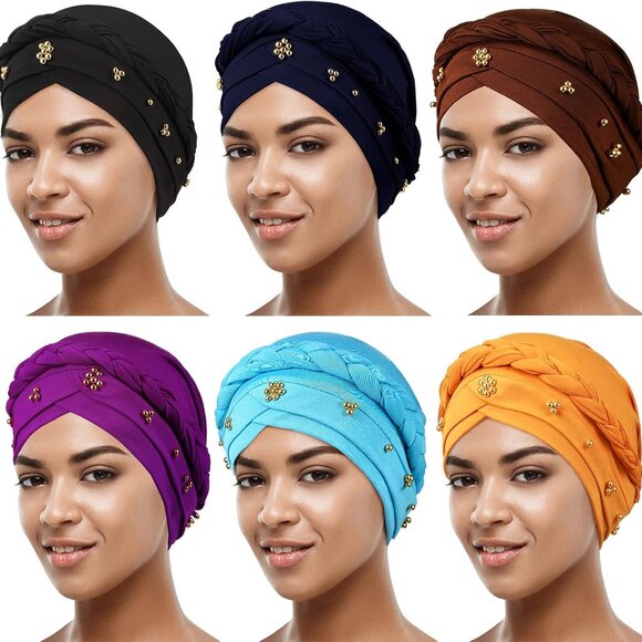 6 Pieces Turbans for Women Turban Head Wraps for African Black Women Headscarf C